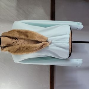 Spiegel XL mint cardigan with faux fur collar (removable) rhinestone attached